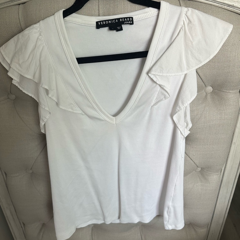 Veronica Beard Ivory Ruffle Sleeve Blouse